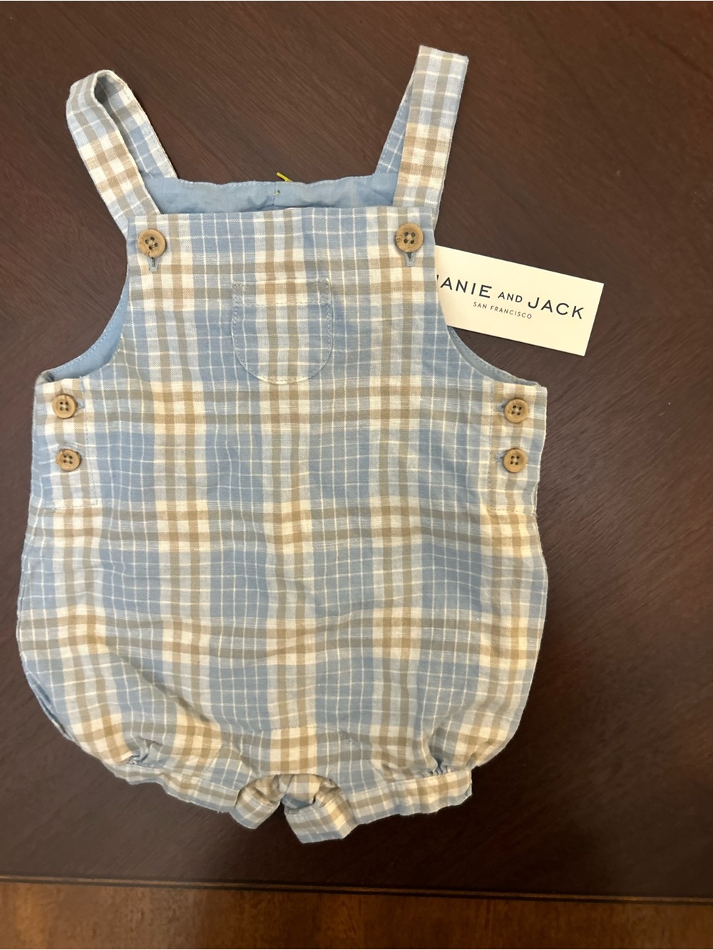 Janie and Jack Baby Boy 0-3M Blue Plaid Romper Shortall NWT